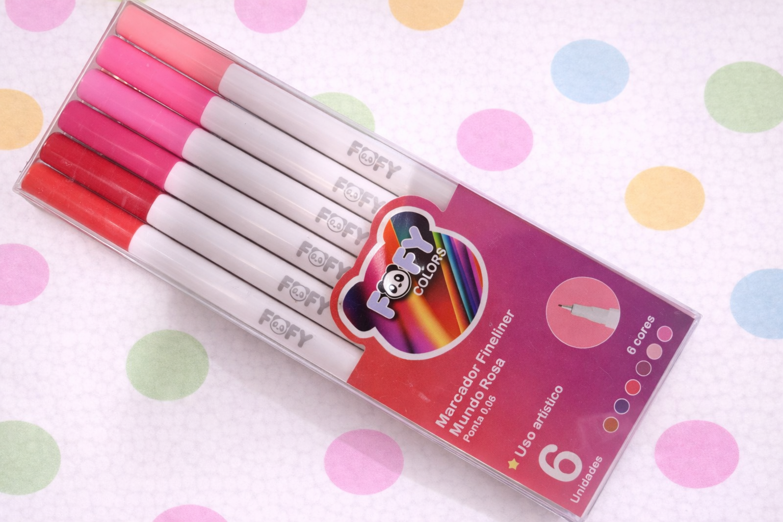 Kit Canetas Fofy - Fine Liner - Tons de Rosa - 6 unidades