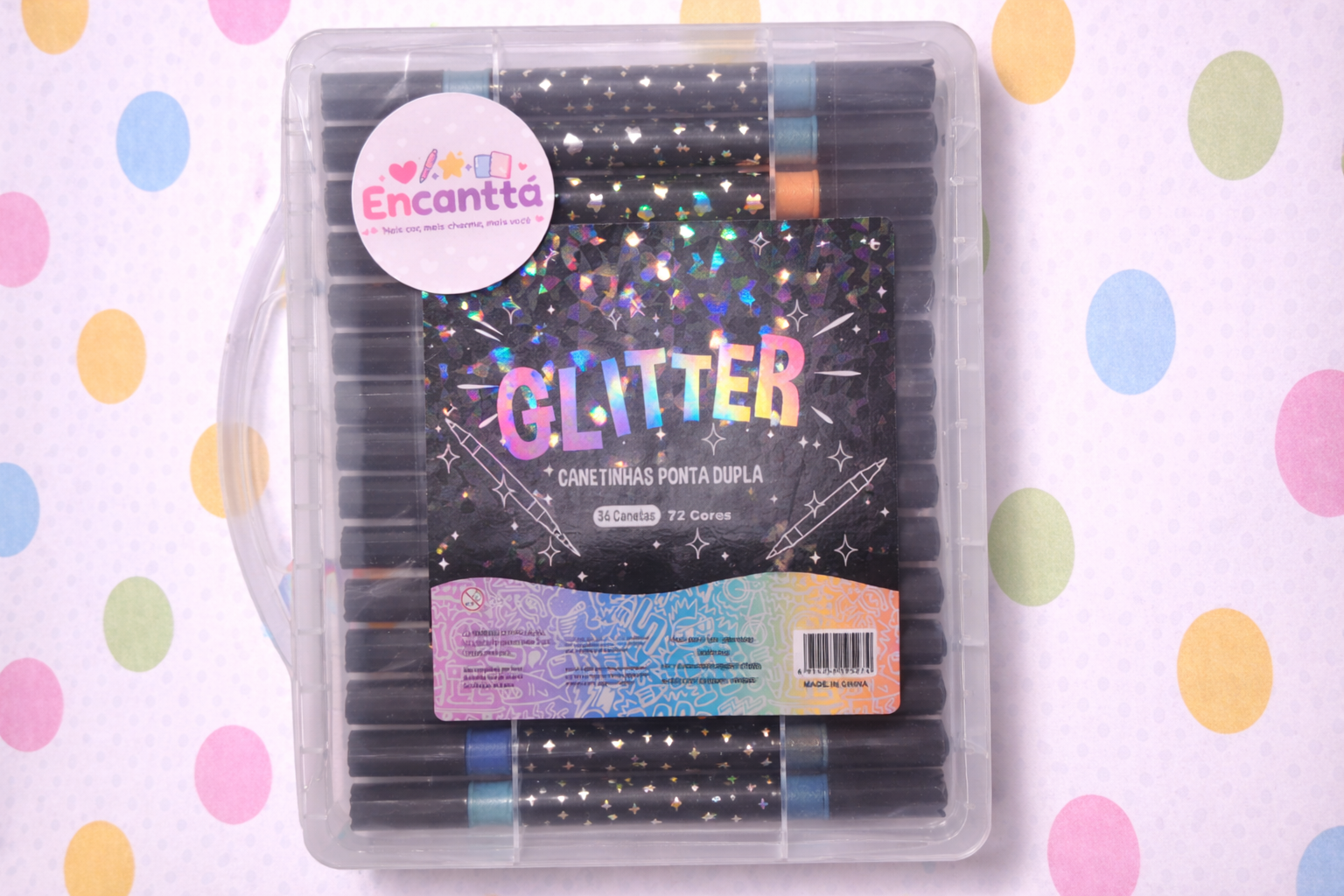 Marcador duplo metálico glitter ponta brush 36 canetas 72 cores